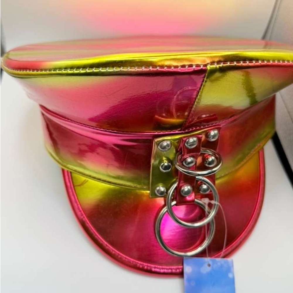 Holographic Metallic Festival Hat Pink Gold Rave Cap